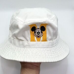 VTG Disney Mickey Mouse White Bucket Hat Large Made in‎ USA Embroidered Logo M